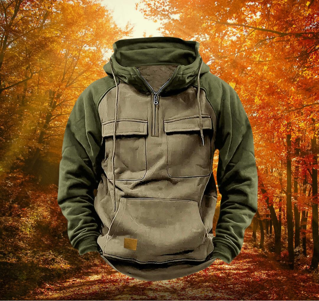 Utility winter hoodie for men and women, color block design, multifunctional warmth