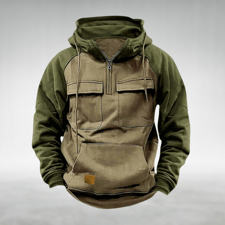 Comfortable unisex winter hoodie, color block style, perfect casual outerwear