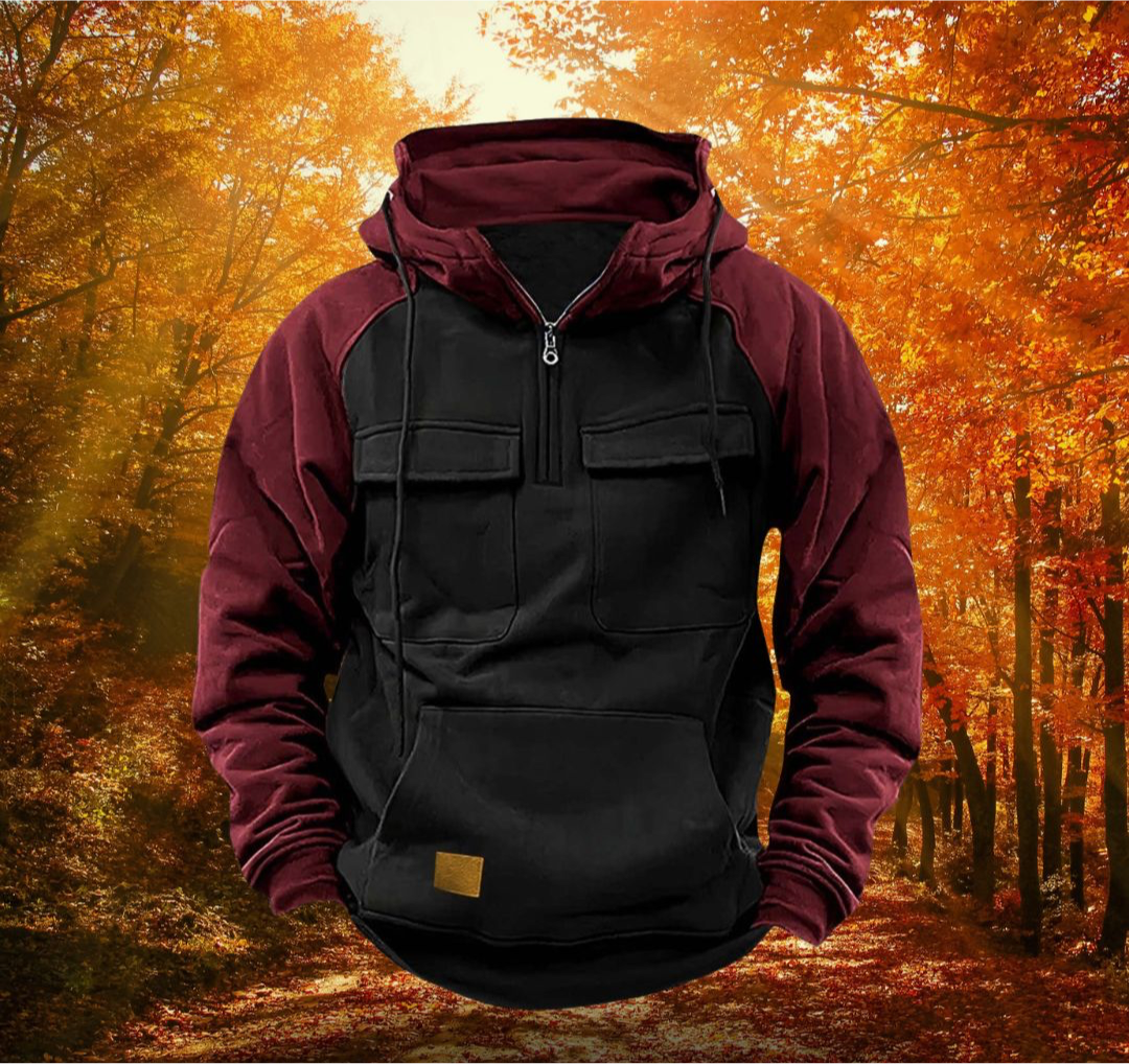 Unisex warm hoodie, color block pattern, great for winter and multifunctional use