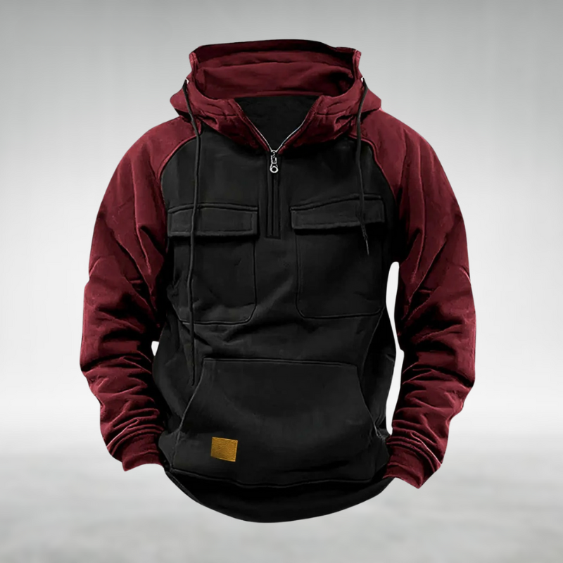 Color block winter hoodie, unisex and warm, with utility features & casual style