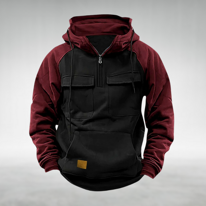 Color block winter hoodie, unisex and warm, with utility features & casual style
