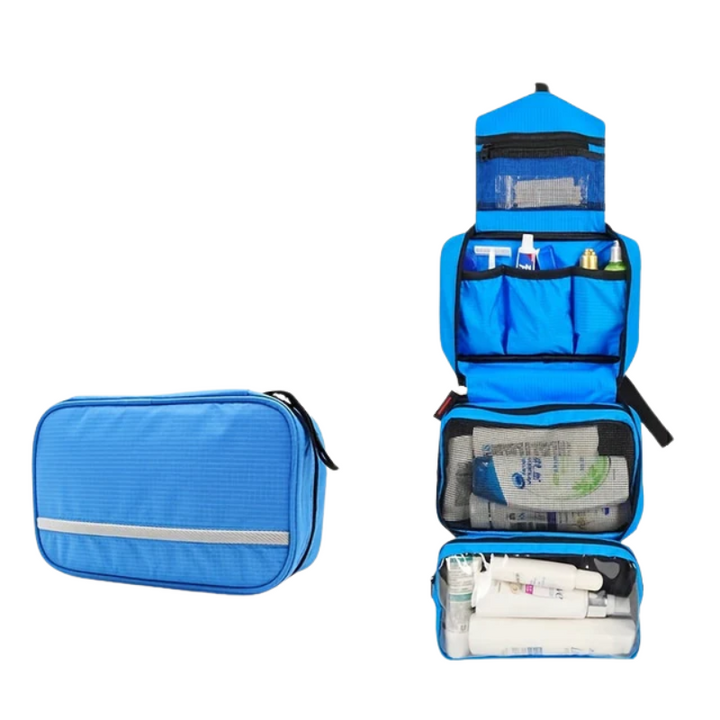 Convenient hanging toiletry organizer for quick access to all your bath & travel essentials.