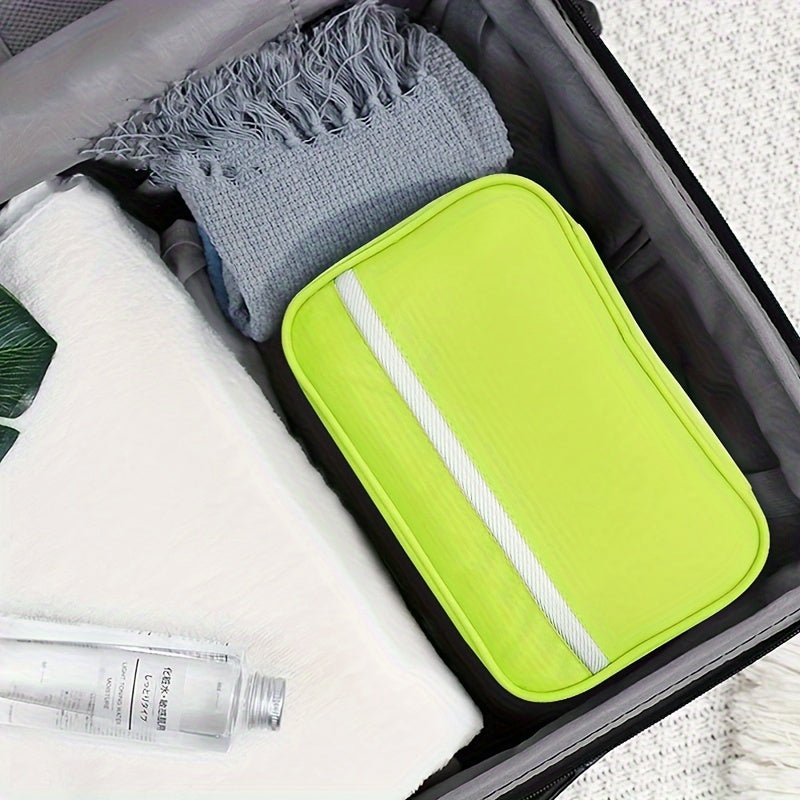 Portable travel toiletry organizer, compact design for easy packing and storage.