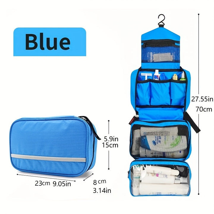 Spacious toiletry storage bag, keeps travel and bathroom essentials neatly organized.