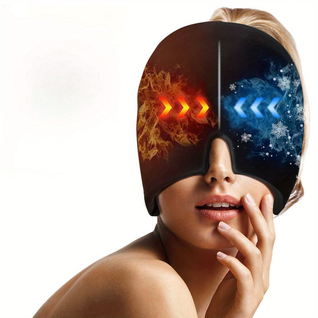 Comfortable cooling migraine hat provides soothing relief for headaches, fever, and fatigue.