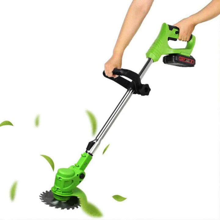 Rechargeable cordless electric grass trimmer ensuring long-lasting lawn maintenance.