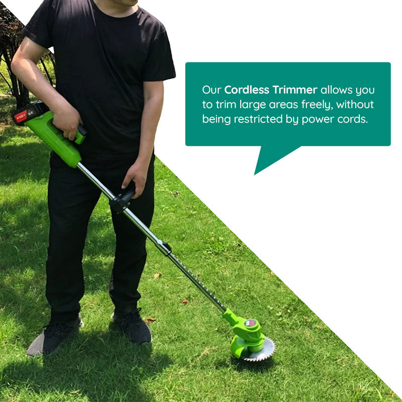 Versatile cordless electric weed eater, essential garden tool for all trimming tasks.