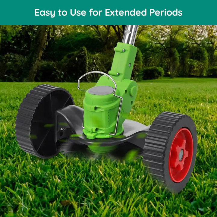 Cordless electric grass trimmer kit with battery and charger for complete lawn care.