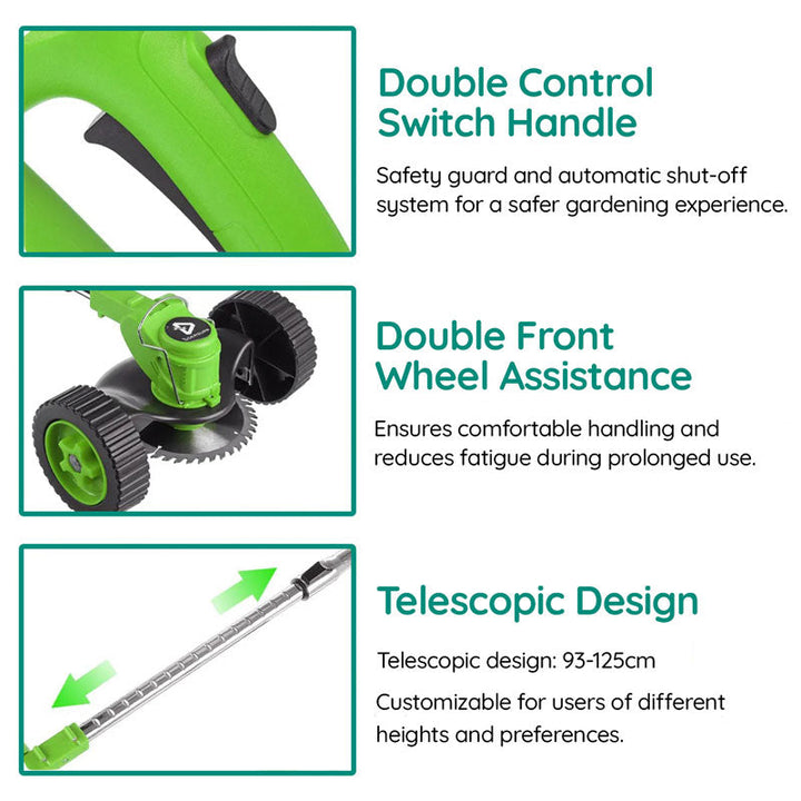 Portable cordless electric grass trimmer for flexible outdoor lawn care.