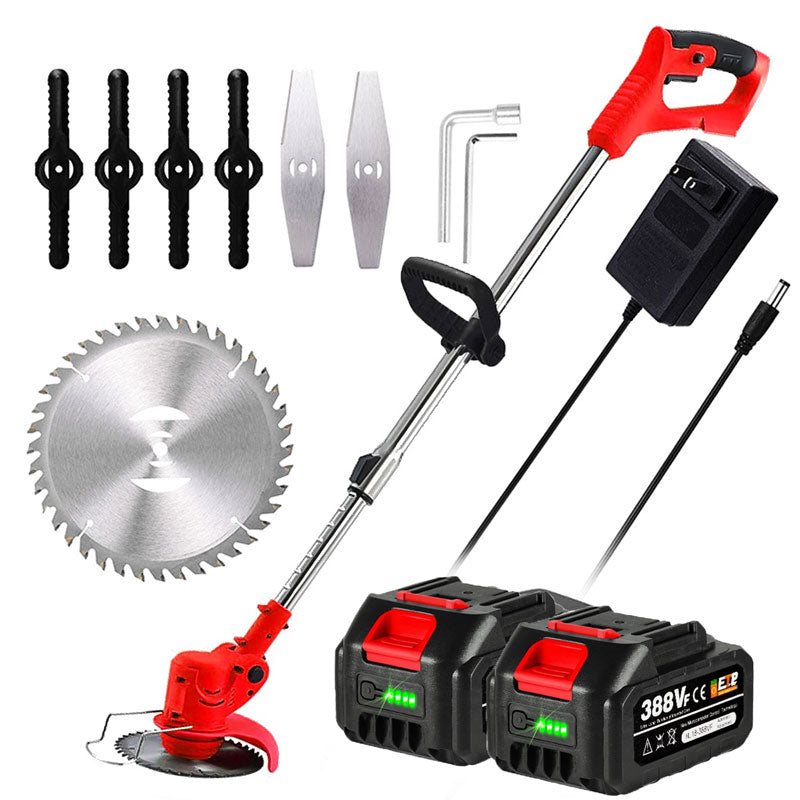 Powerful cordless electric weed eater for efficient lawn and garden trimming.