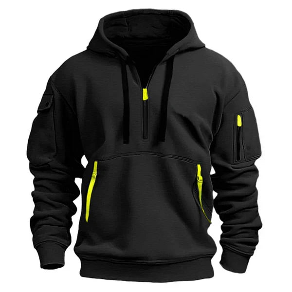 Casual pullover hoodie in black, unisex fit, ideal for everyday wear, long sleeves, streetwear style
