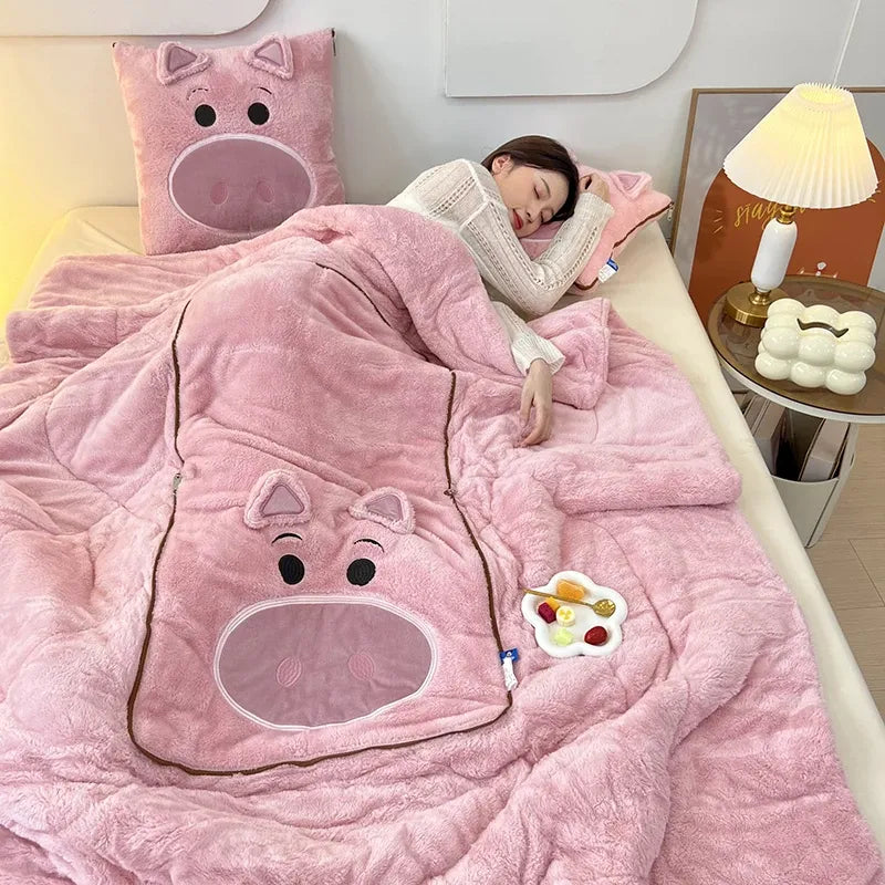 Wrap yourself in warmth with this cuddly soft plush blanket & cushion set, perfect for cozy home living.