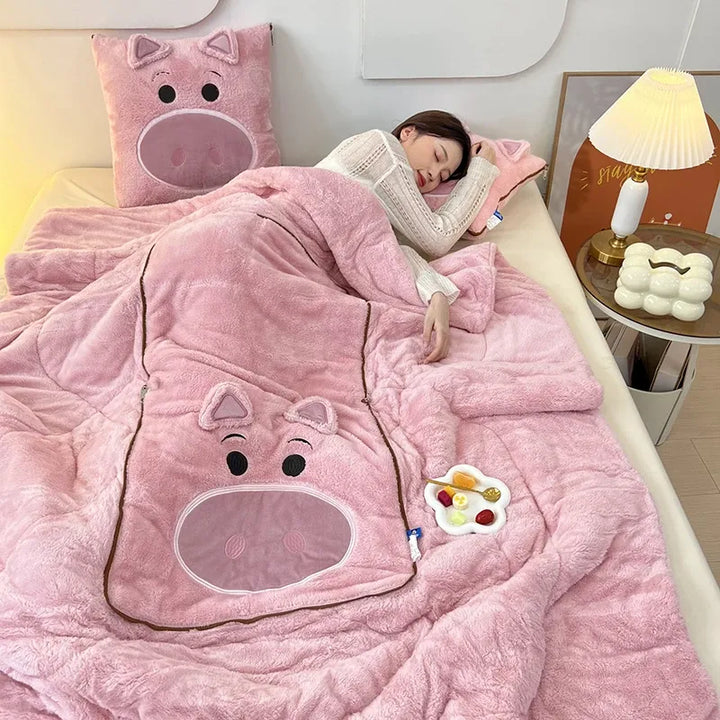 Wrap yourself in warmth with this cuddly soft plush blanket & cushion set, perfect for cozy home living.