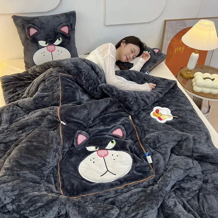 Cozy unisex plush blanket & cushion set for ultimate home comfort, warmth, and relaxation.