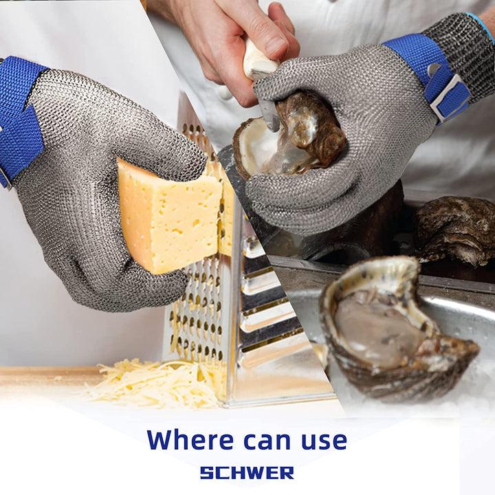 Ultimate hand protection: cut-resistant stainless steel glove for safe kitchen meat processing.