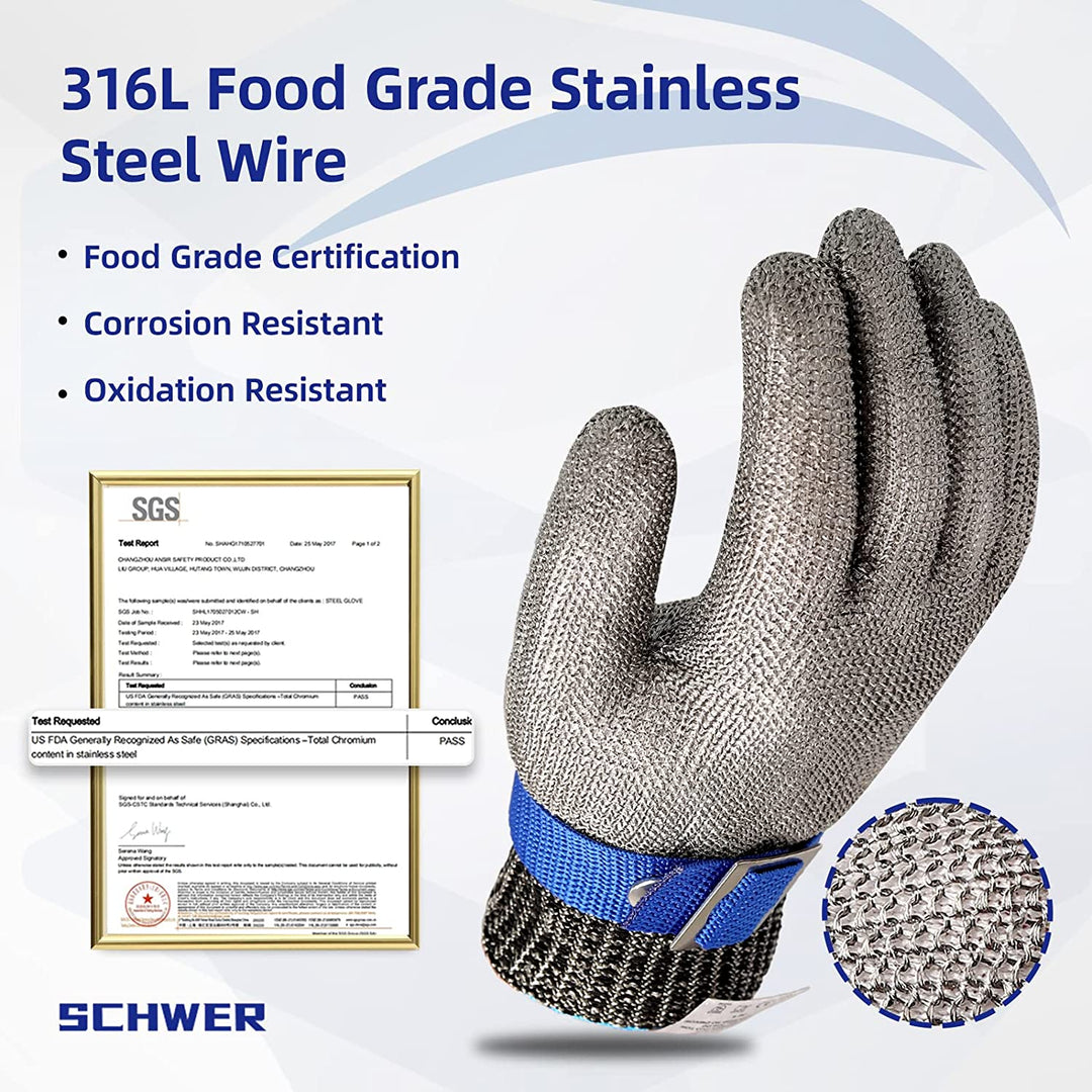 Unisex cut-resistant stainless steel glove, essential protective gear for safe kitchen work.