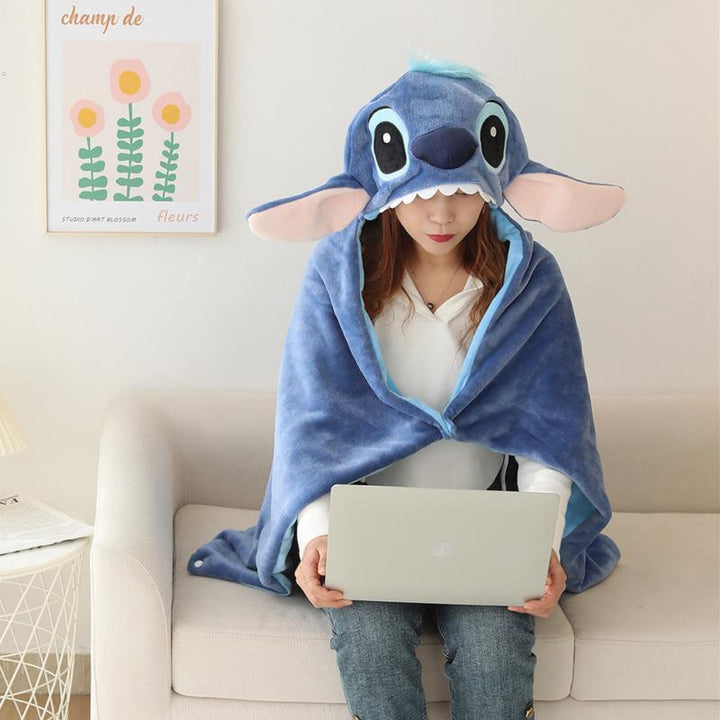 Unisex Disney Stitch hoodie blanket, perfect for cozy lounging & warm movie nights at home.
