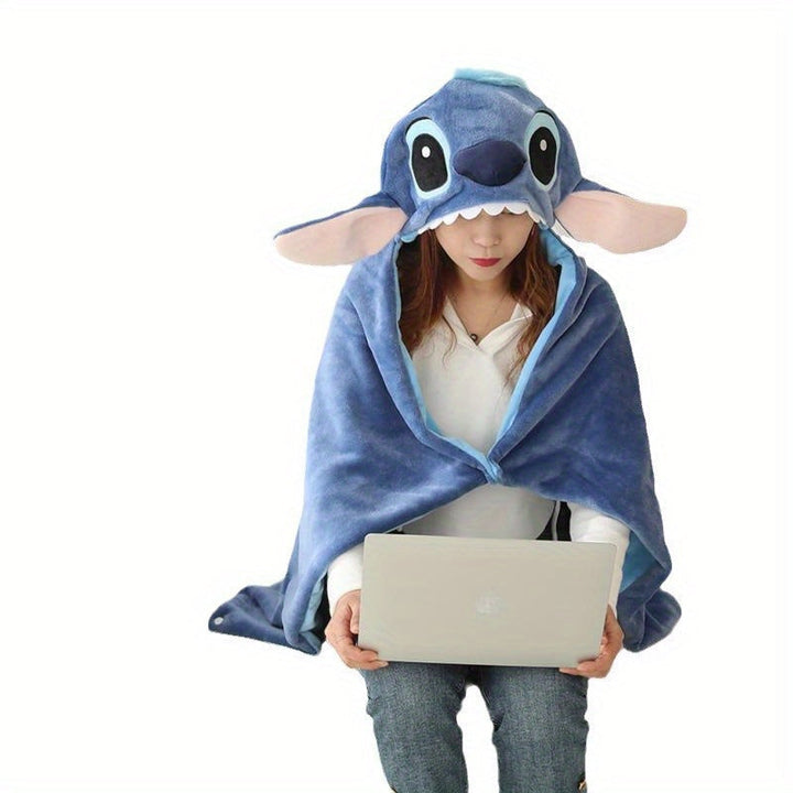 Cute Disney Stitch wearable blanket for adults, ideal for relaxing & staying warm on movie nights or holidays.