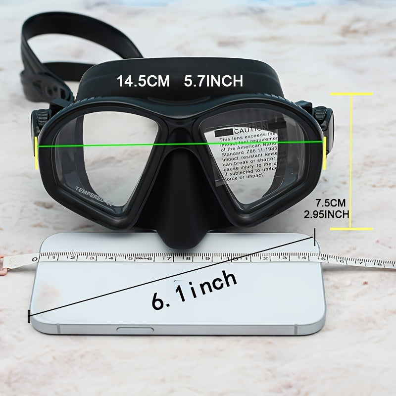 Compact dive goggles, anti-fog tempered lens, camera mount & sturdy case for travel.