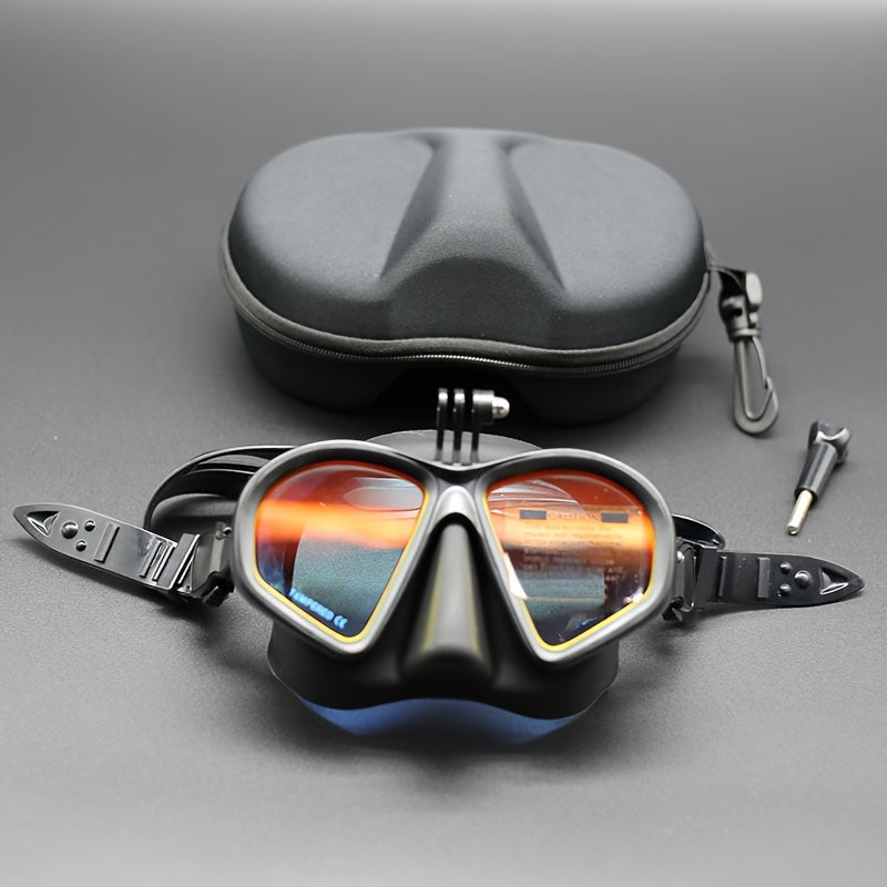 Adventure-ready dive mask with anti-fog lens, secure camera mount & durable carrying case.