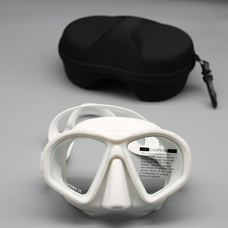 Unisex snorkeling goggles with anti-fog coating, tempered glass & a practical camera attachment.