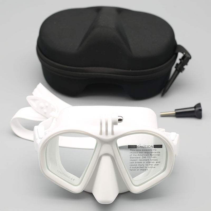 Secure and comfortable unisex diving mask with anti-fog lenses, camera mount & hard case.