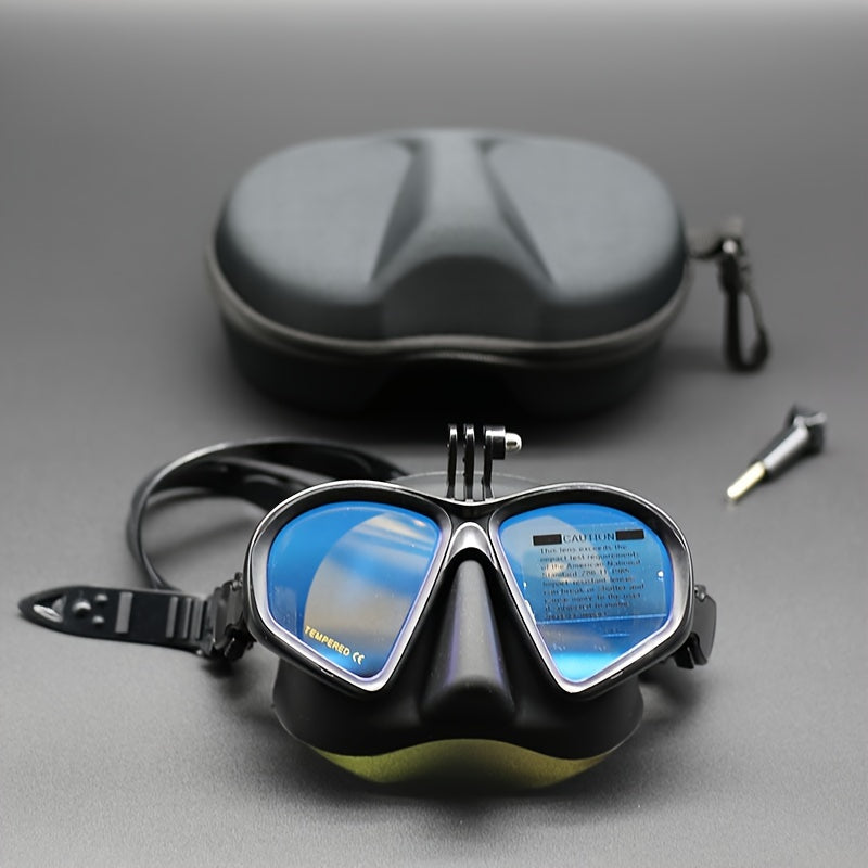 Durable unisex diving mask with anti-fog lenses, camera mount & hardshell storage case.