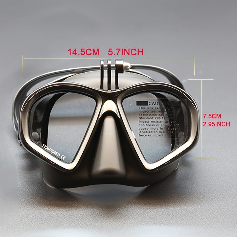 High-quality dive mask for swimming and snorkeling, with anti-fog lens and action camera mount.