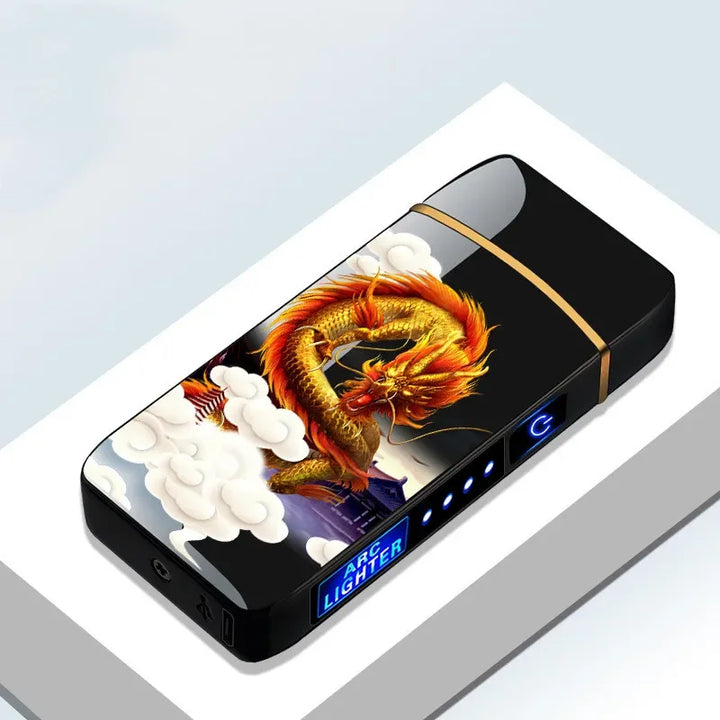 Windproof electric plasma lighter, USB rechargeable with touch sensor for quick, easy ignition.