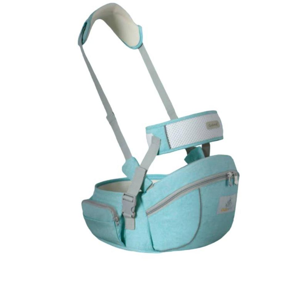 Close-up of ergonomic hip seat on a baby carrier, providing optimal support for baby's hips & comfort.