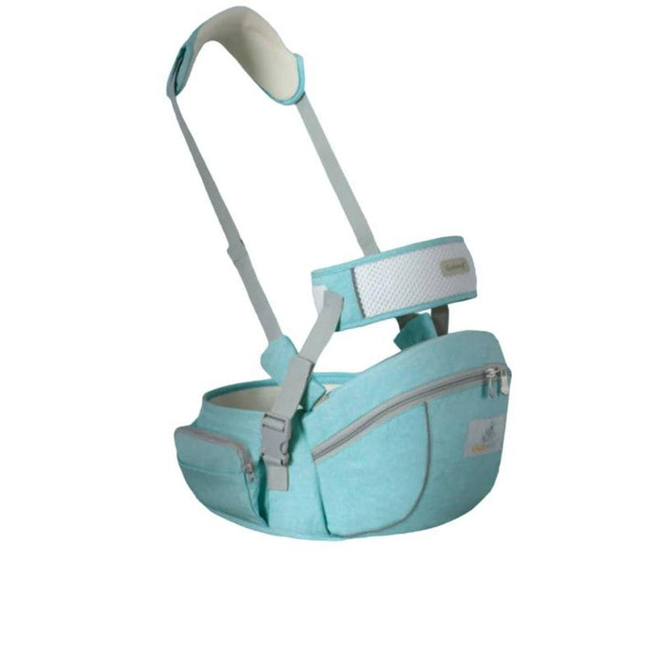 Close-up of ergonomic hip seat on a baby carrier, providing optimal support for baby's hips & comfort.