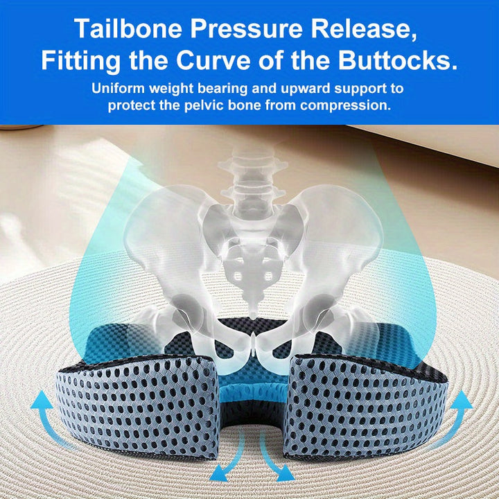 Ergonomic memory foam car seat cushion installed for superior tailbone relief & posture correction in car.