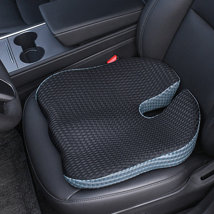 Underside of ergonomic memory foam car seat cushion, featuring a non-slip design for stable support in any seat.