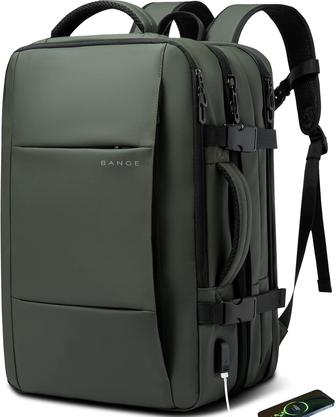 Men's waterproof travel backpack, 45L, carry-on size, ideal for business & leisure.