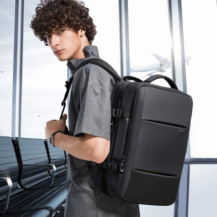 Travel gear: 26-45L expandable backpack, waterproof, perfect for flight carry-on.
