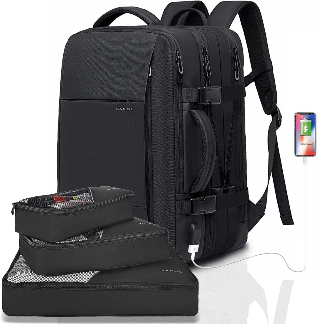 Expandable 45L travel backpack for long weekends, waterproof & with laptop protection.