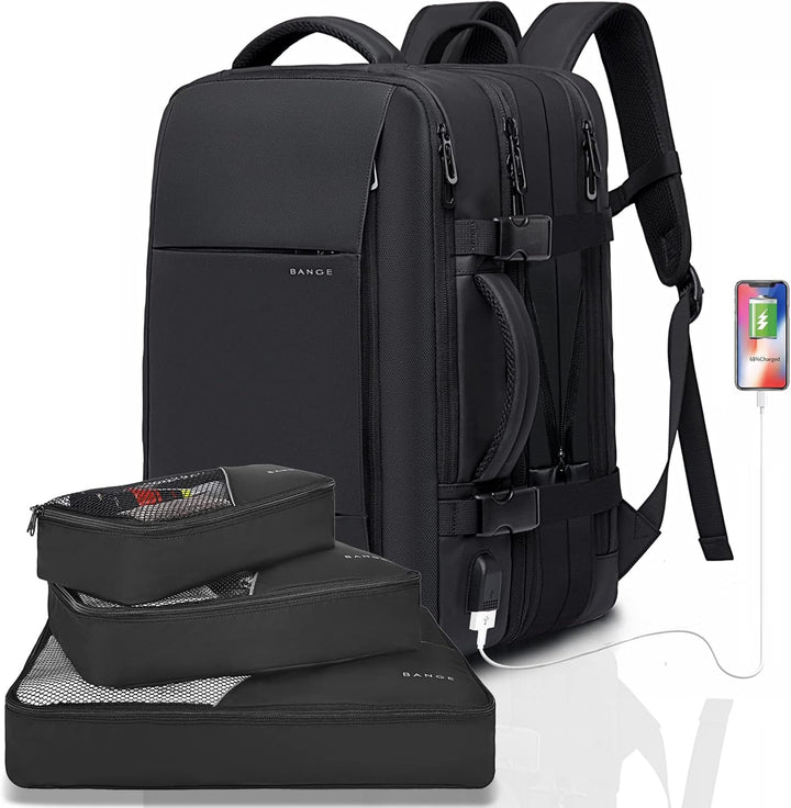Expandable 45L travel backpack for long weekends, waterproof & with laptop protection.