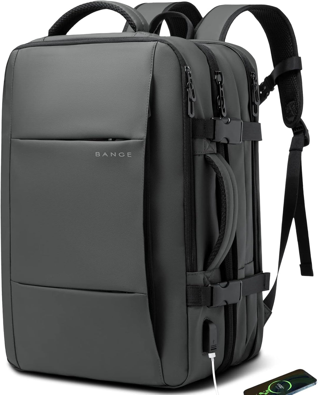 Carry-on compliant travel backpack, 26-45L, expandable, waterproof & anti-theft.