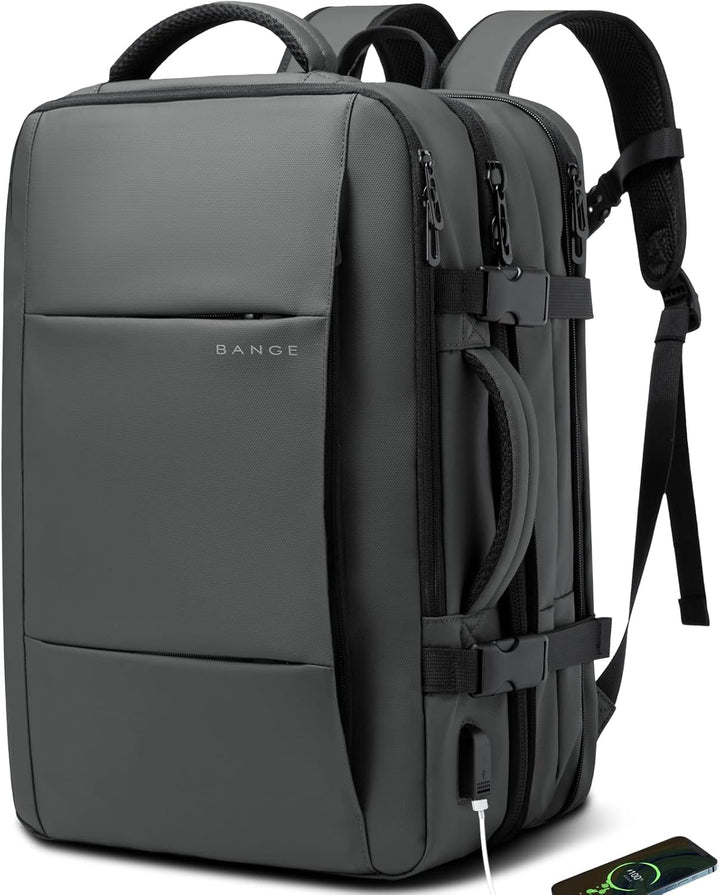 Carry-on compliant travel backpack, 26-45L, expandable, waterproof & anti-theft.