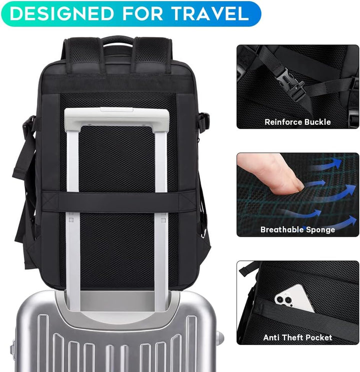 Waterproof travel backpack, 26-45L capacity, perfect for weekend trips & laptops.