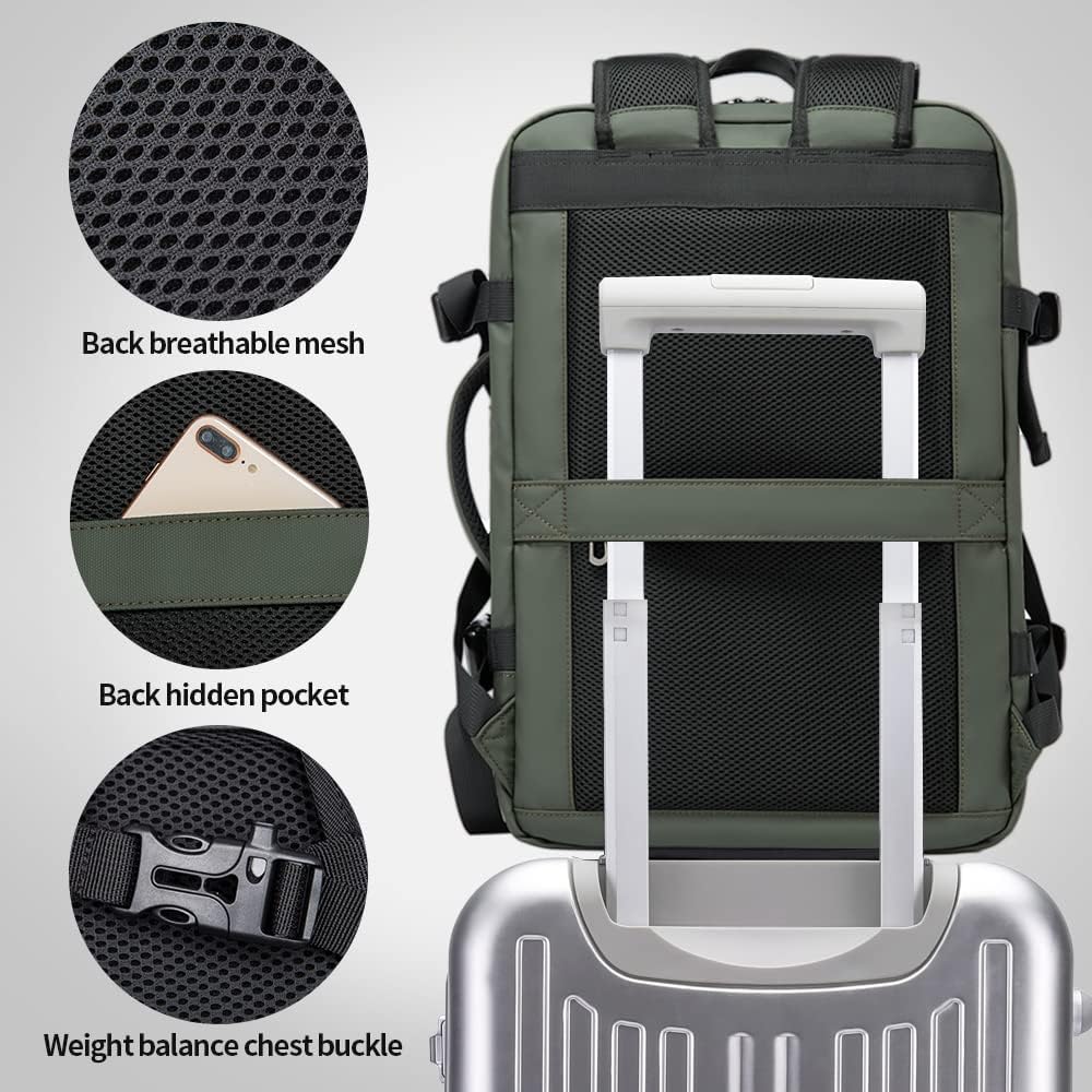 Interior view showing the laptop sleeve in the 26-45L travel backpack.