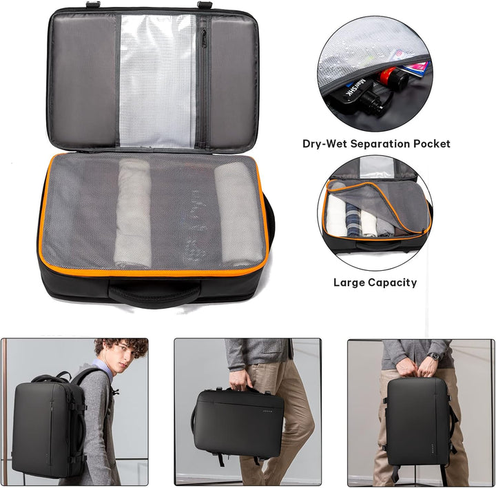 Anti-theft pocket on the back of the 26-45L waterproof travel backpack.