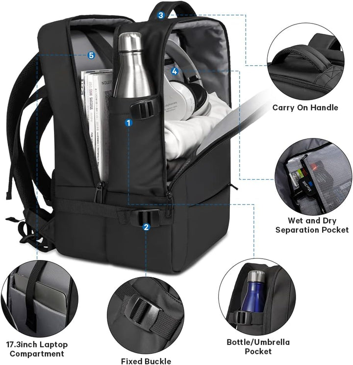 Full view of the versatile 26-45L waterproof travel backpack, ready for any journey.
