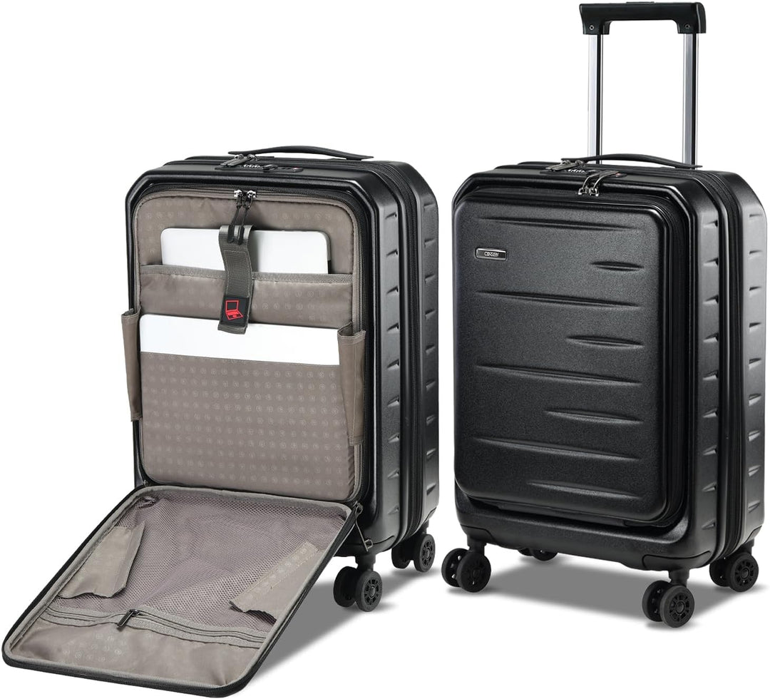 Smart design: expandable hard shell carry-on, front pocket for essentials, and a TSA approved lock.