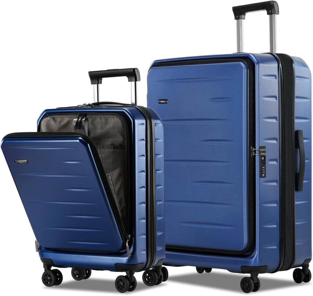Secure & spacious: expandable hard shell carry-on, front pocket access, and TSA approved lock.