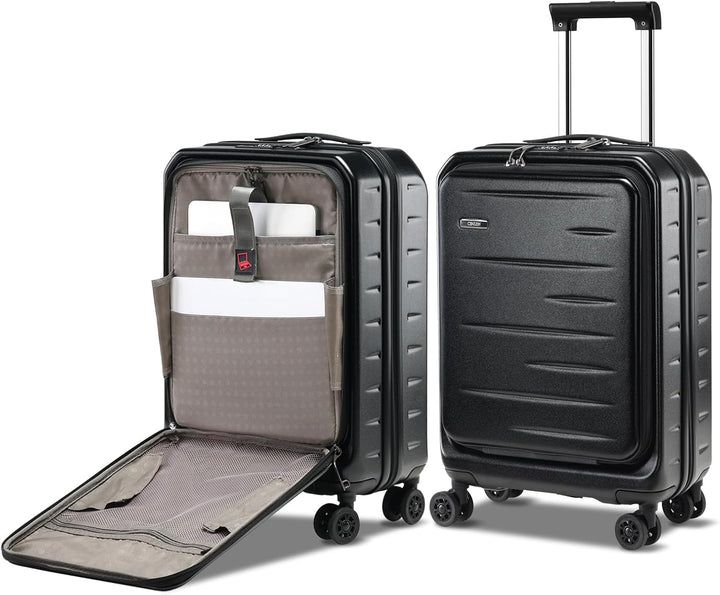 Travel smart: expandable hard shell carry-on, front pocket, TSA lock, and smooth spinner wheels.