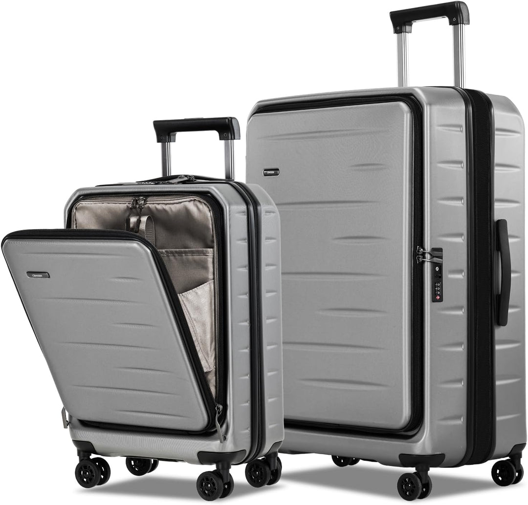 Secure hard shell carry-on luggage with TSA lock, expandable storage & quick-access front pocket.