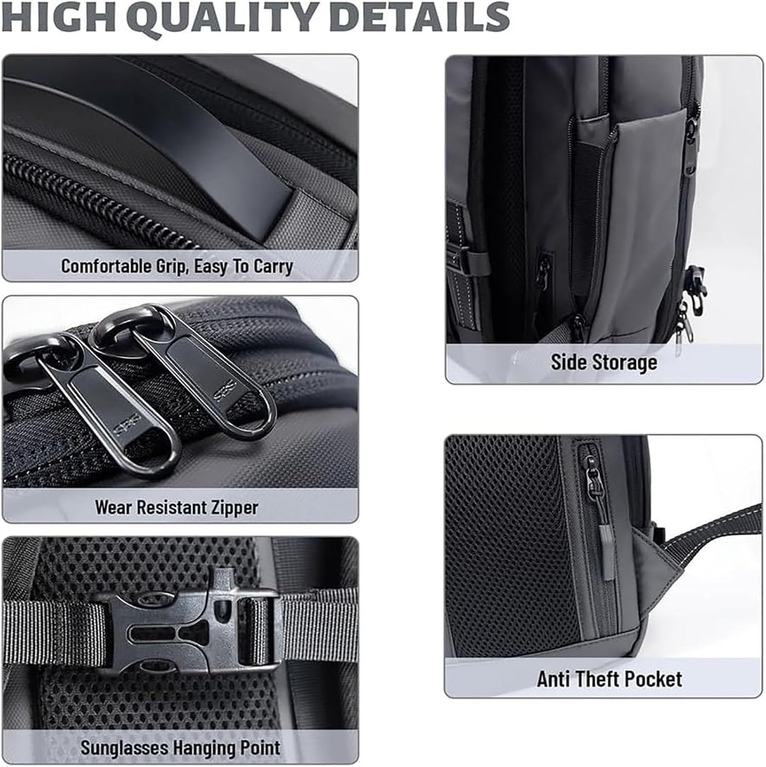 Compression travel daypack with anti-theft lock, featuring a wet compartment & water repellent design.