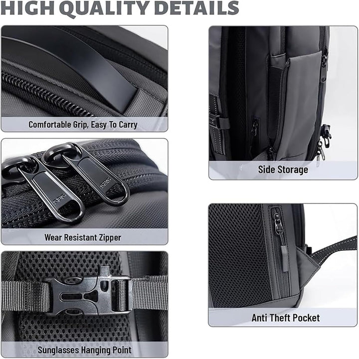 Unisex compression travel backpack with anti-theft lock, wet compartment & water repellent finish.