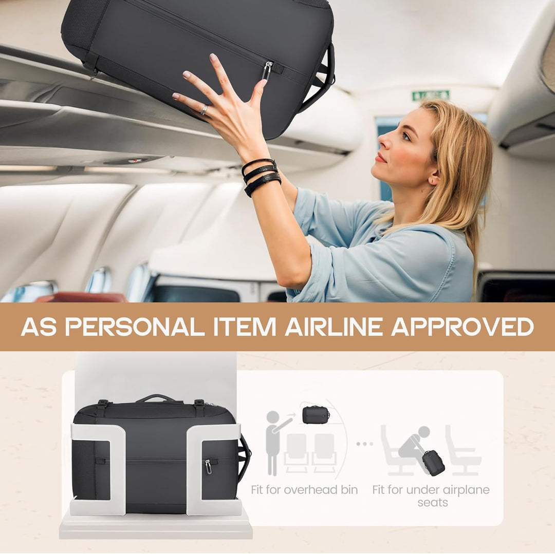 Versatile unisex travel backpack, waterproof & expandable, featuring USB port and padded 17in laptop compartment.